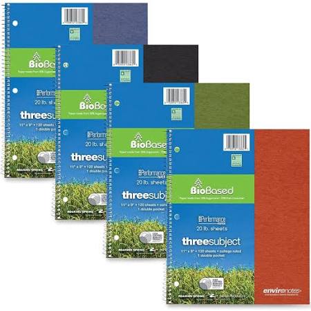 NB 3 SUBJECT RECYCLED NOTEBOOK #13365 ASSORTED COLORS SPIRAL PAPER Jerrol's Supplies