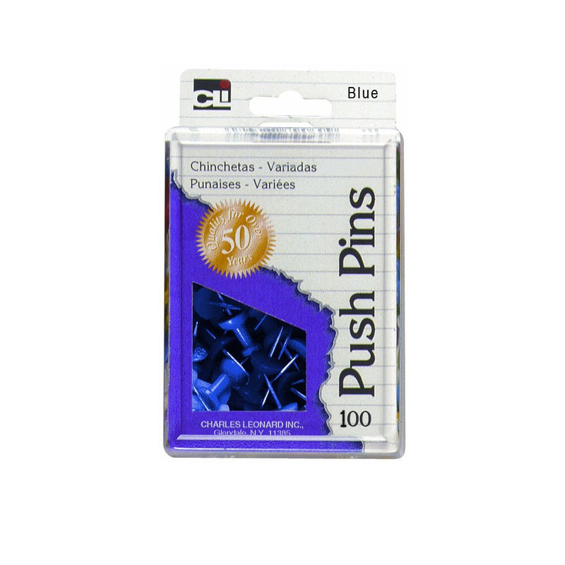 Charles Leonard 200-Be Push Pins, Blue, 100-Pack 158269