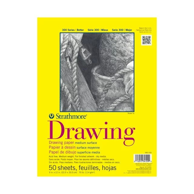 Strathmore Drawing Paper Pad, 300 Series, 50 Sheets, 9" X 12", Tape Bound Arts & Crafts 159504