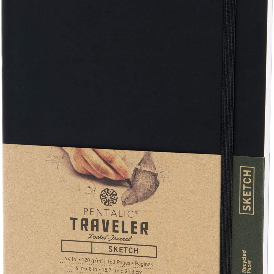 Pentalic 6" X 8" Pocket Sketchbook Traveler Journal, 160 Pages, Black 160285