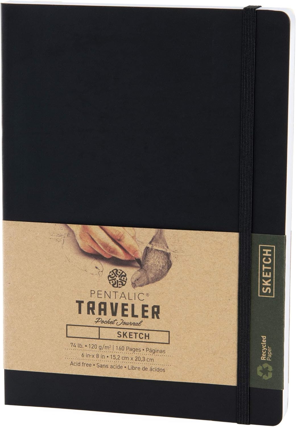 Pentalic 6" X 8" Pocket Sketchbook Traveler Journal, 160 Pages, Black 160285