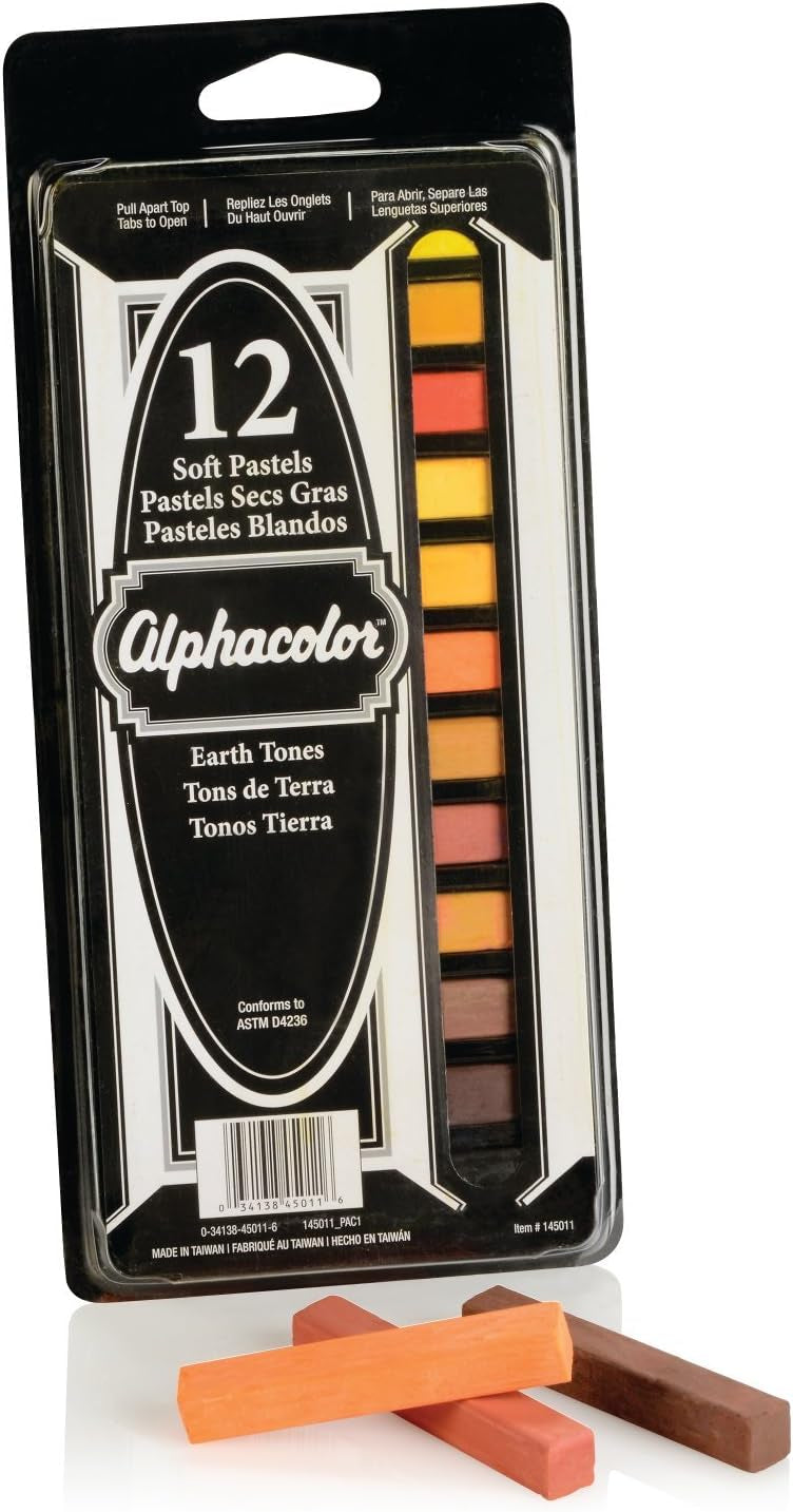 Derwent Alphacolor Soft Square Pastels, Earth Tones, 12 Pastels Per Set 162069_1