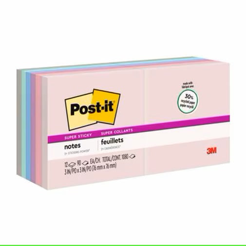 Super Sticky Pads, 90 Sheets - Pack of 12 271-524