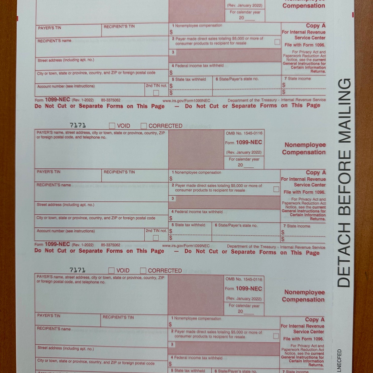 5-PART 1099-NEC TAX FORMS 311-683