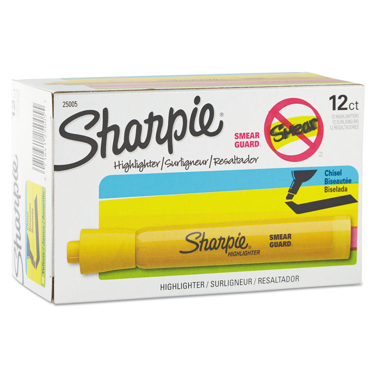 Sharpie Tank Style Highlighters, Yellow Ink, Chisel Tip, Yellow Barrel, Dozen 345-582