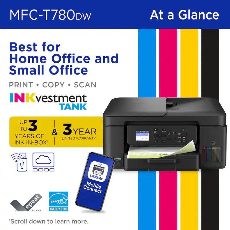 Brother Inkvestment Tank Mfc-T780Dw Wireless Color Inkjet Printer 40 396-923_1