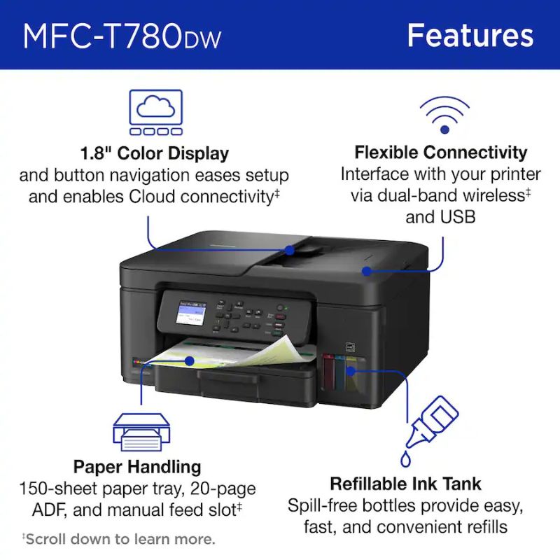 Brother Inkvestment Tank Mfc-T780Dw Wireless Color Inkjet Printer 40 396-923_2