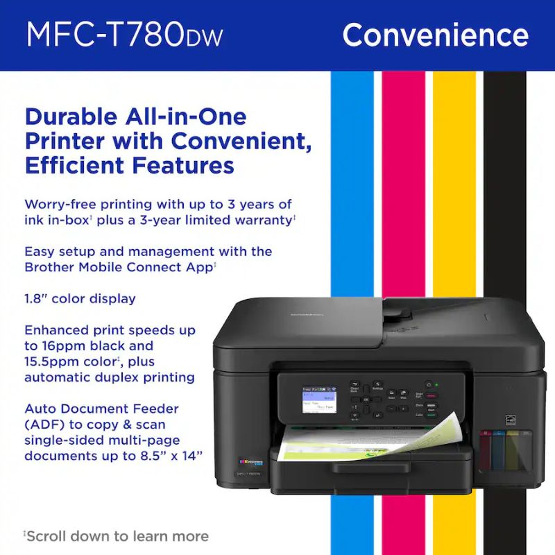 Brother Inkvestment Tank Mfc-T780Dw Wireless Color Inkjet Printer 40 396-923_4