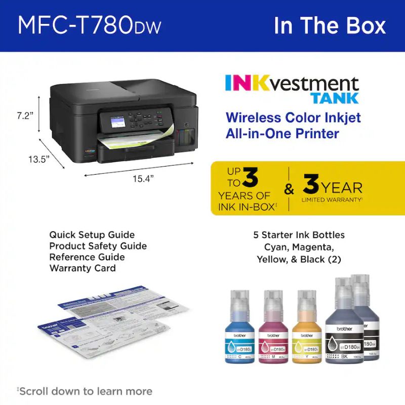 Brother Inkvestment Tank Mfc-T780Dw Wireless Color Inkjet Printer 40 396-923_7