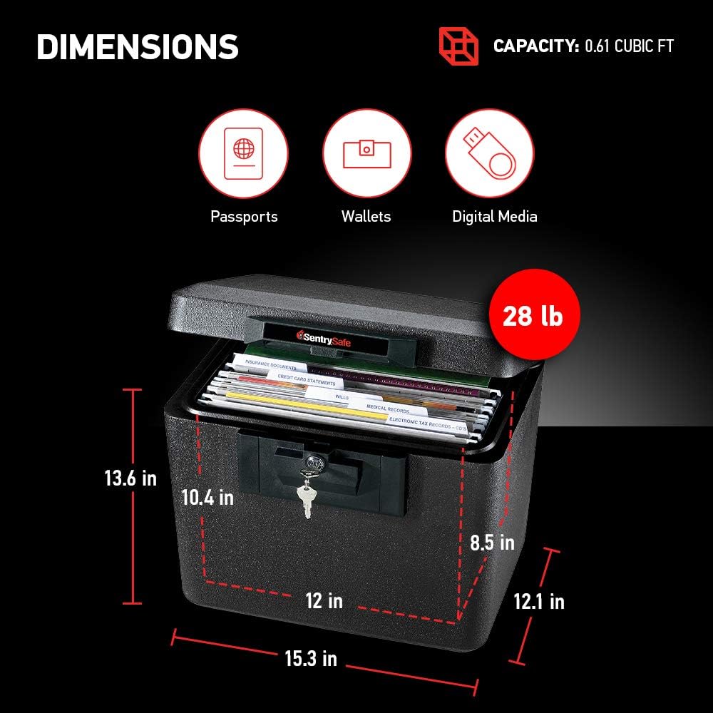Sentrysafe Black Fireproof Document Box With Key Lock 446-847_4