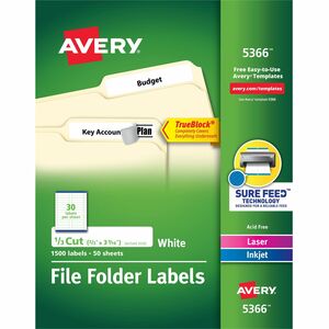 1/3 White File Folder Labels 488-355
