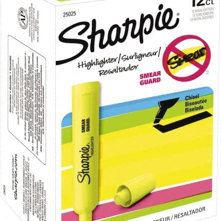 Sharpie Accent Tank Style Highlighter Chisel Tip Fluorescent, Yellow (12/Pack) 529-102