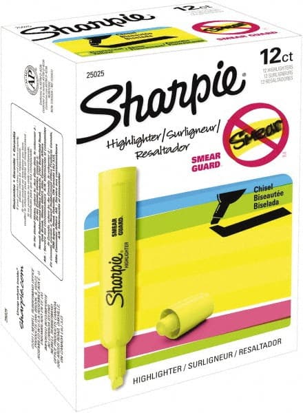 Sharpie Accent Tank Style Highlighter Chisel Tip Fluorescent, Yellow (12/Pack) 529-102