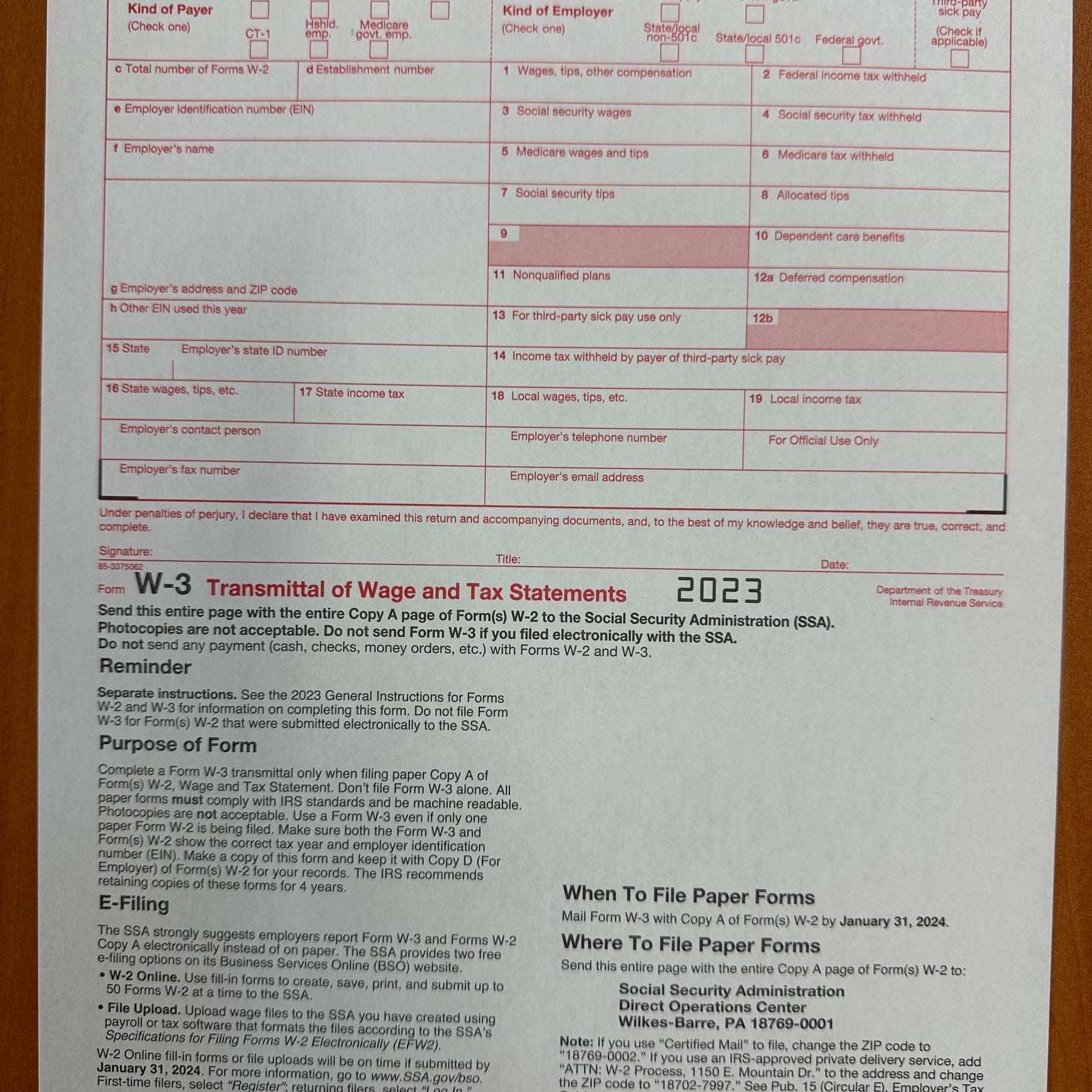 W-3 TAX FORM, 2-PT FORM WITH C 591-332