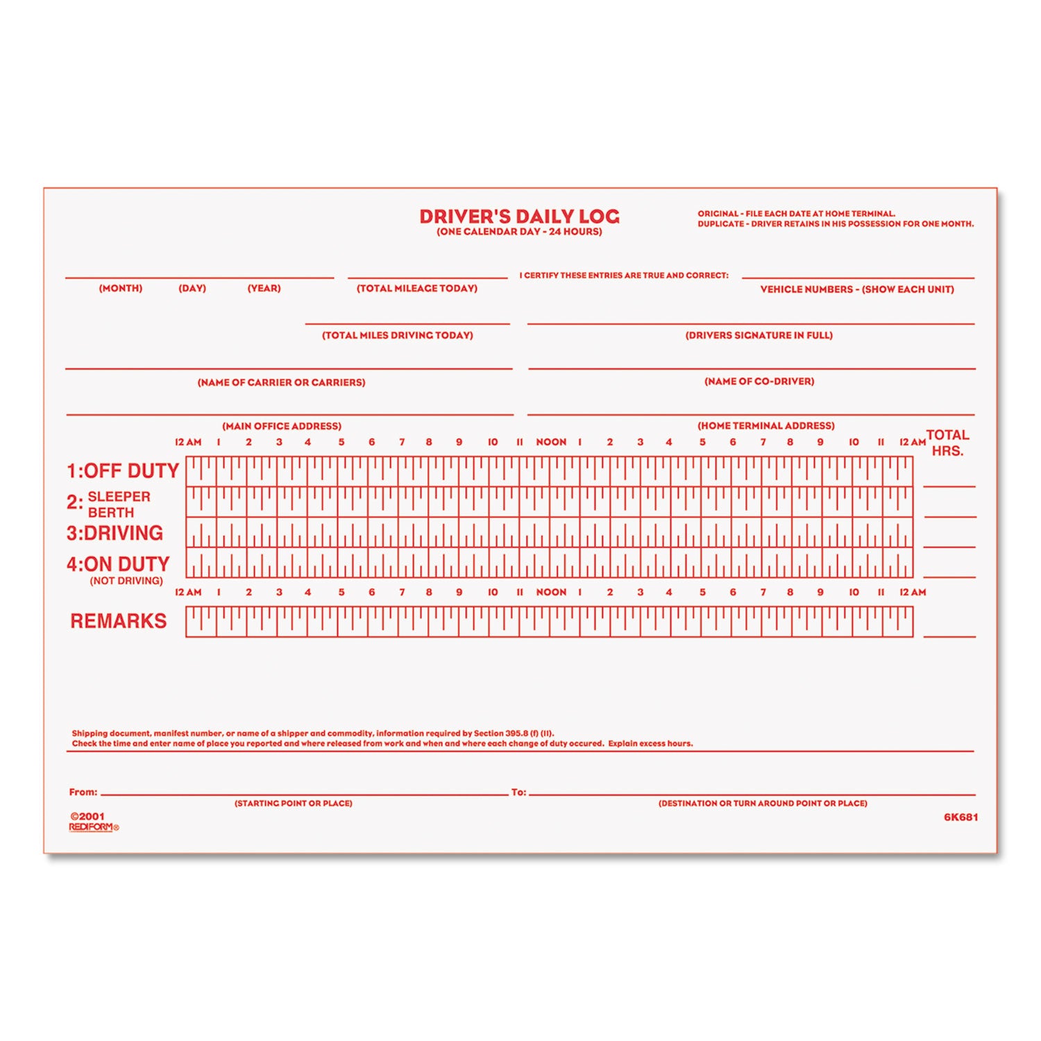 Driver's Daily Log Book 640-868