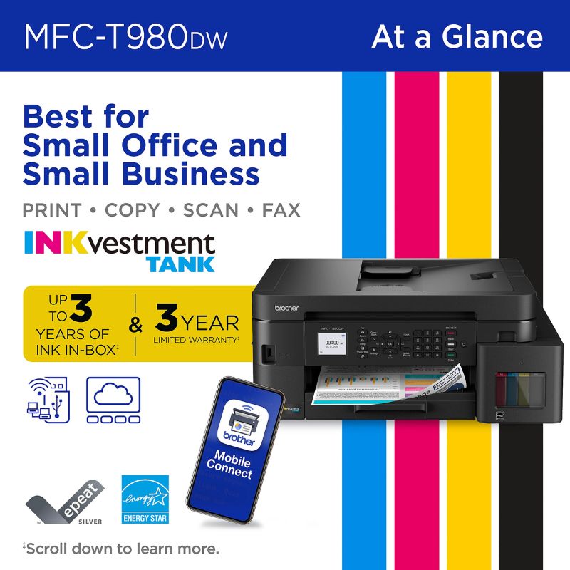 Brother Inkvestment Tank Mfc-T980Dw Wireless Color Inkjet Printer 40 673-660_1