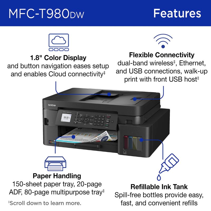 Brother Inkvestment Tank Mfc-T980Dw Wireless Color Inkjet Printer 40 673-660_2
