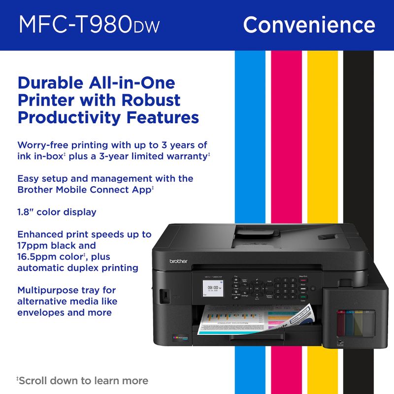 Brother Inkvestment Tank Mfc-T980Dw Wireless Color Inkjet Printer 40 673-660_4