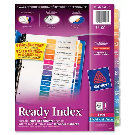 Avery® Ready Index® Table Of Contents Dividers 11127, Jan-Dec, 12-Tab Set 722-458
