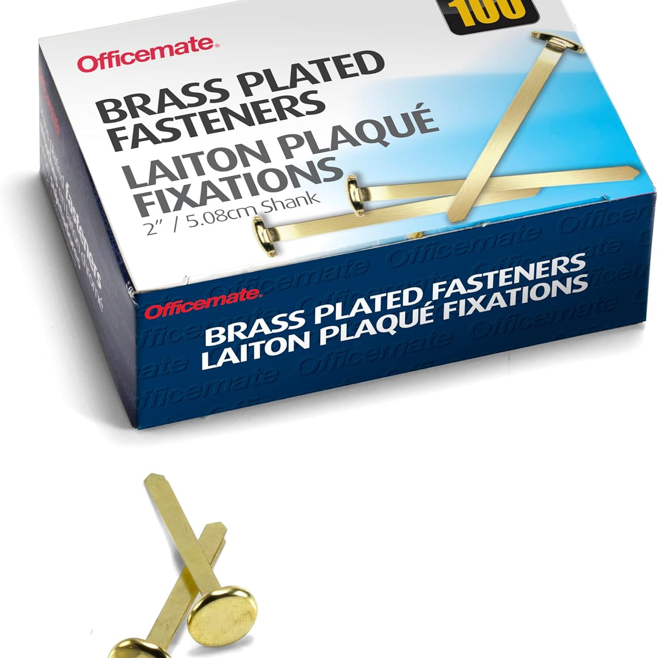 Officemate Brass Round Head Fasteners - 2" Shank, 100/Box 40 791-864