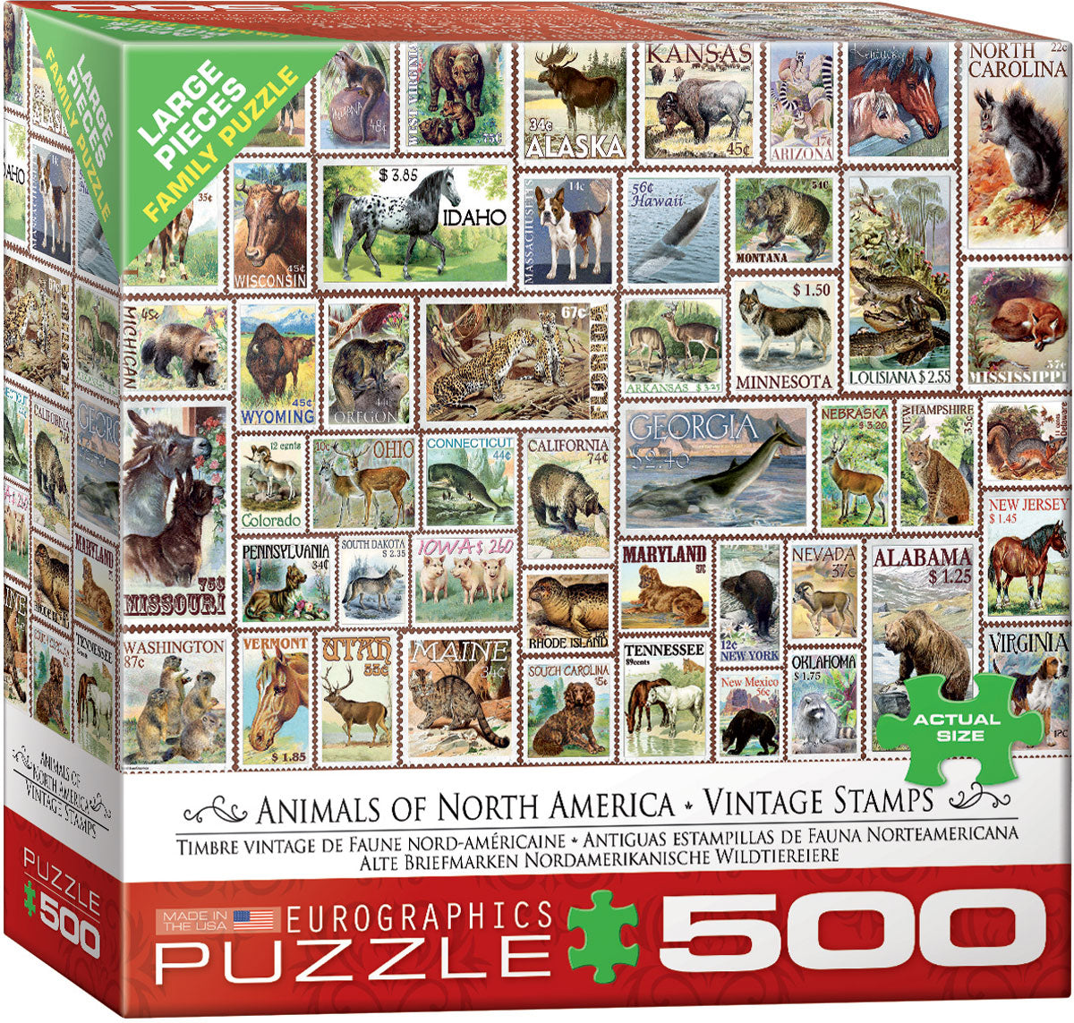 Eurographics Animals Of North America Vintage Stamps 500 Piece Puzzle 8500-5359