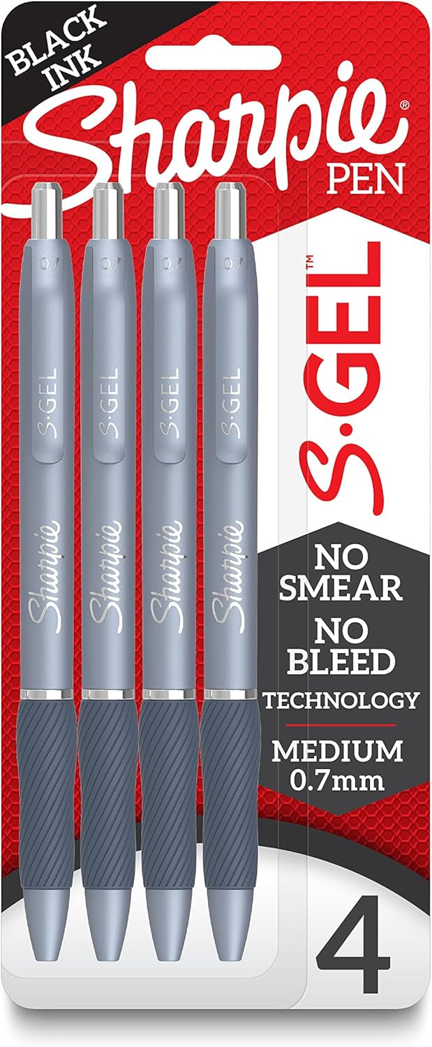 0.7Mm Sharpie S-Gel Blue Barrel Black Ink Pen 4 Pack 876-117