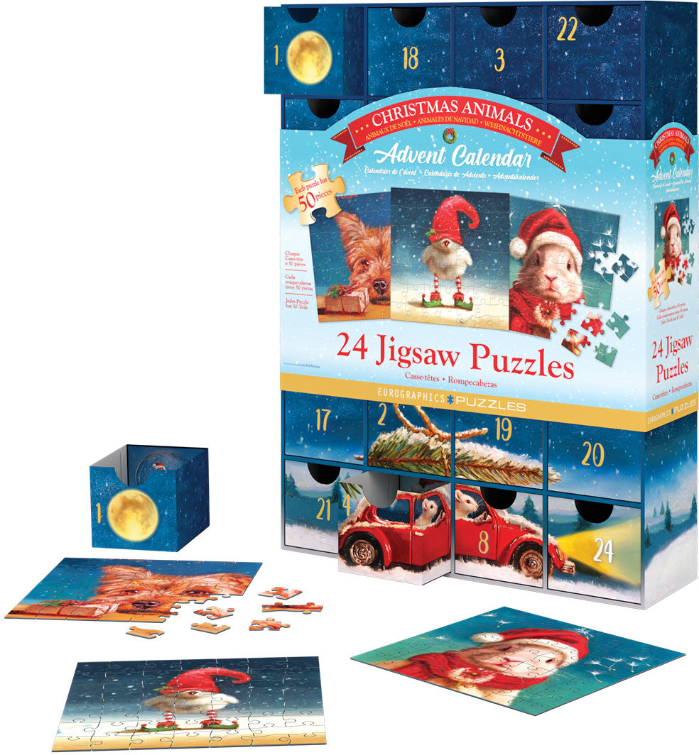 Eurographics Christmas Animals Advent Calendar 24 Mini Puzzles 8924-5734