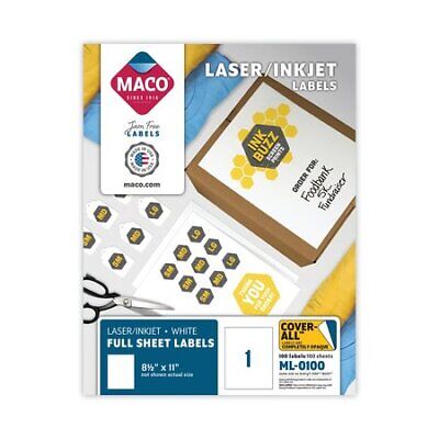 8.5X11 Maco, Address Label Sheets, White, 100 / Box 896-309