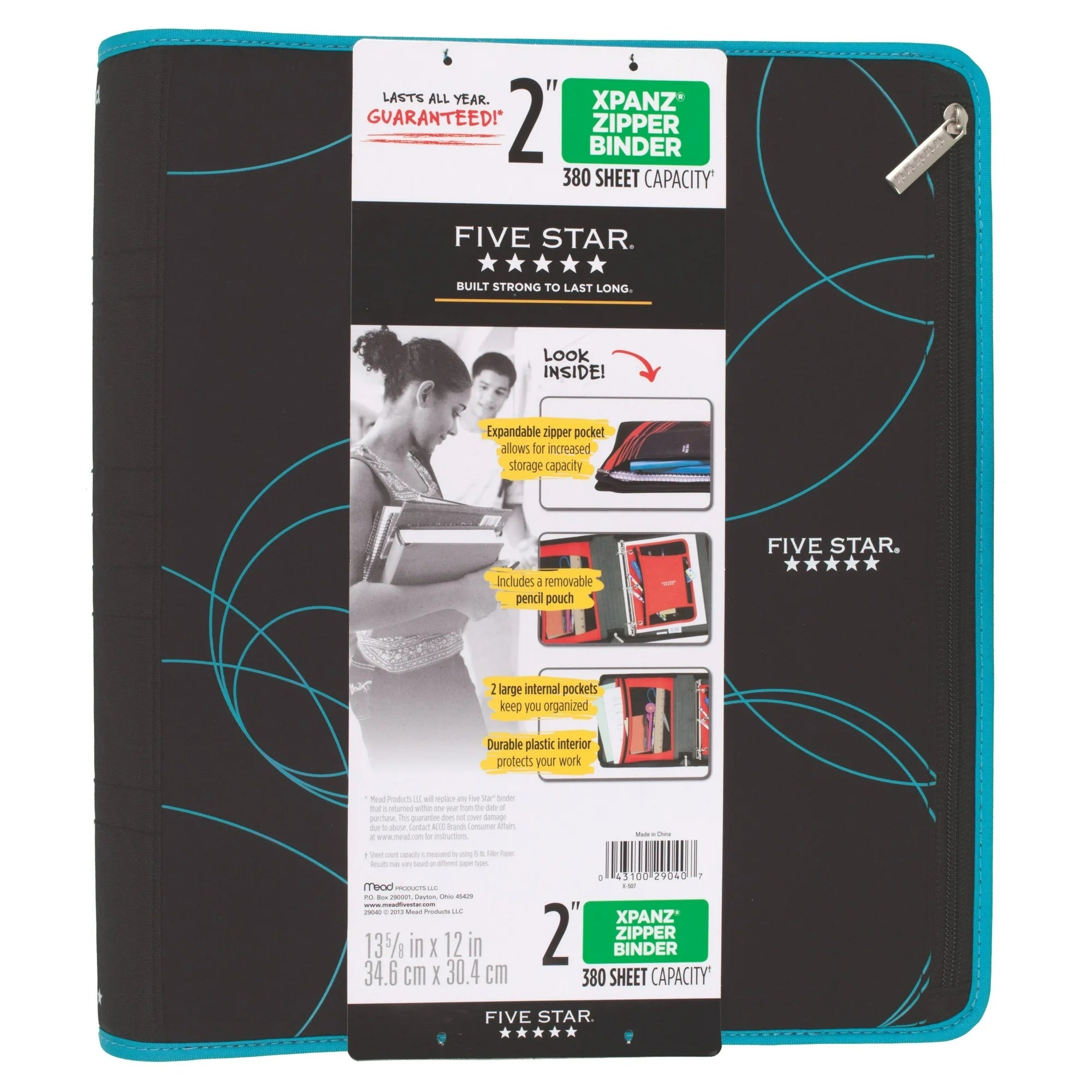 Five Star Xpanz 2" Zipper Binder, 380 Sheet Capacity, Assorted Colors (29040) 957-165_11_81ab30d0-db07-4fca-9e11-4fb8e0c11119