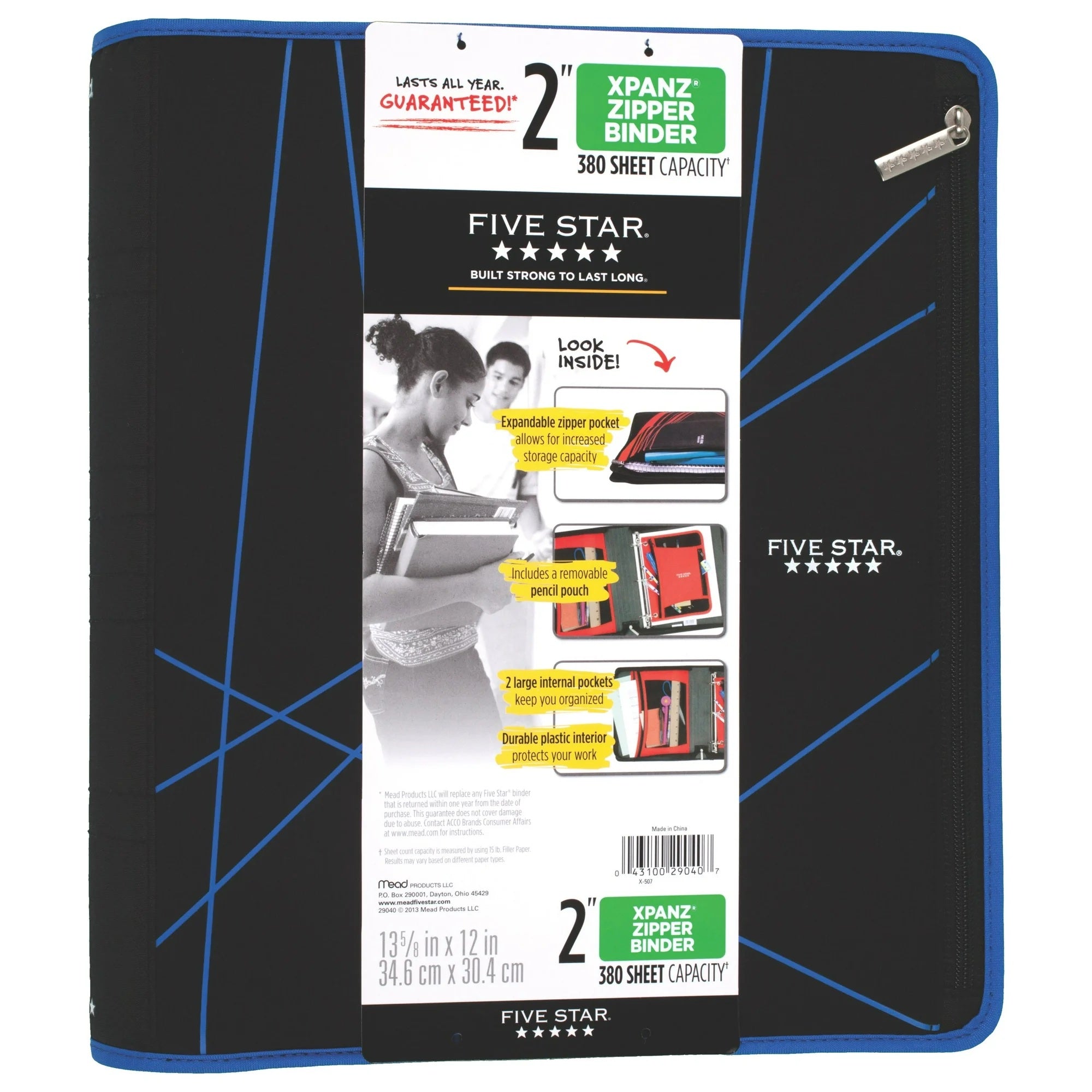 Five Star Xpanz 2" Zipper Binder, 380 Sheet Capacity, Assorted Colors (29040) 957-165_13_b84b38f7-7434-4f5c-86d5-5daeeddb8676