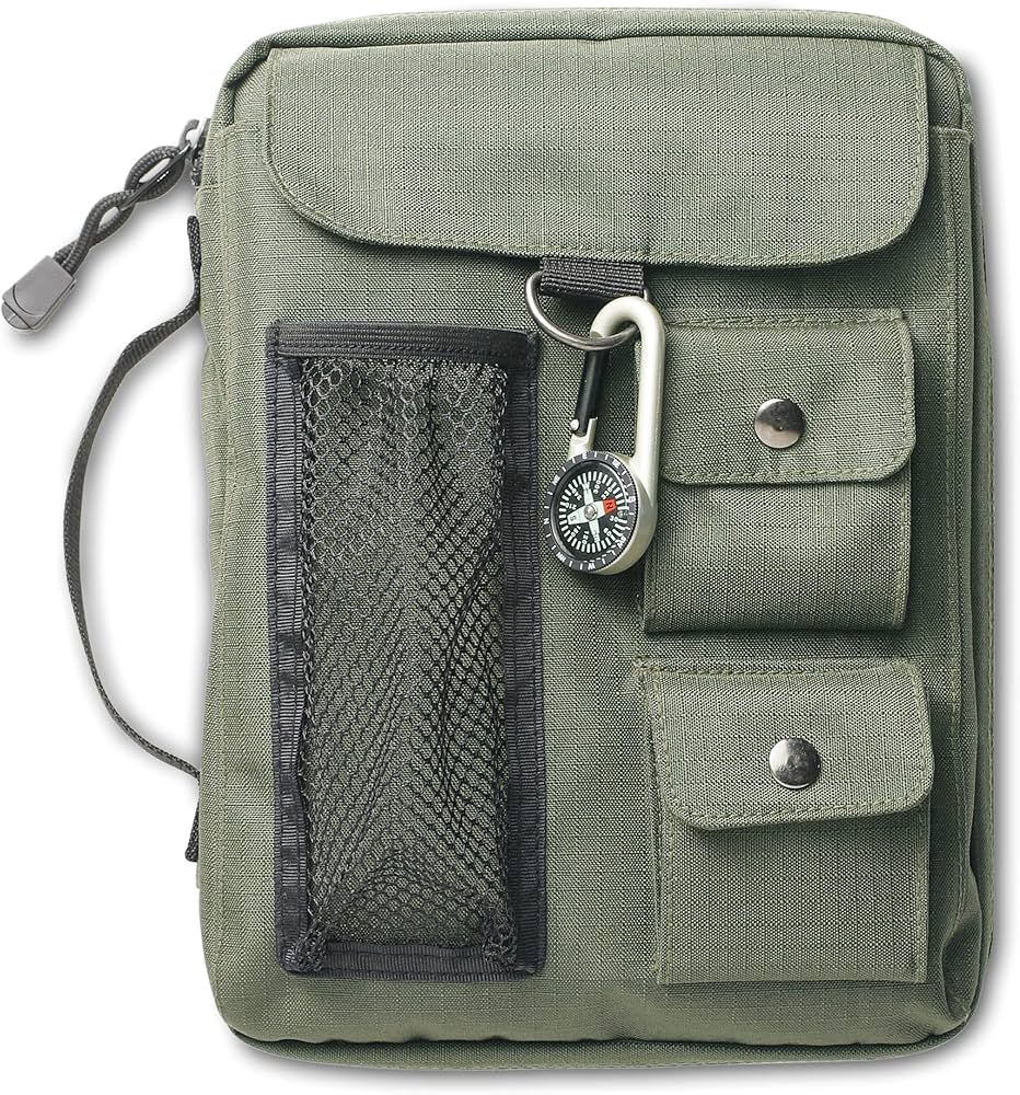 Green Compass Medium Bible Cover Nylon Zippered W/ Handle 9780310806608