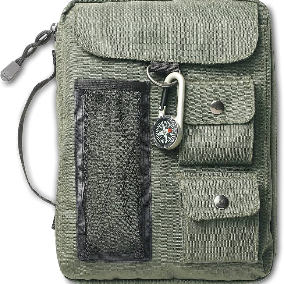 Green Compass Medium Bible Cover Nylon Zippered W/ Handle 9780310806608