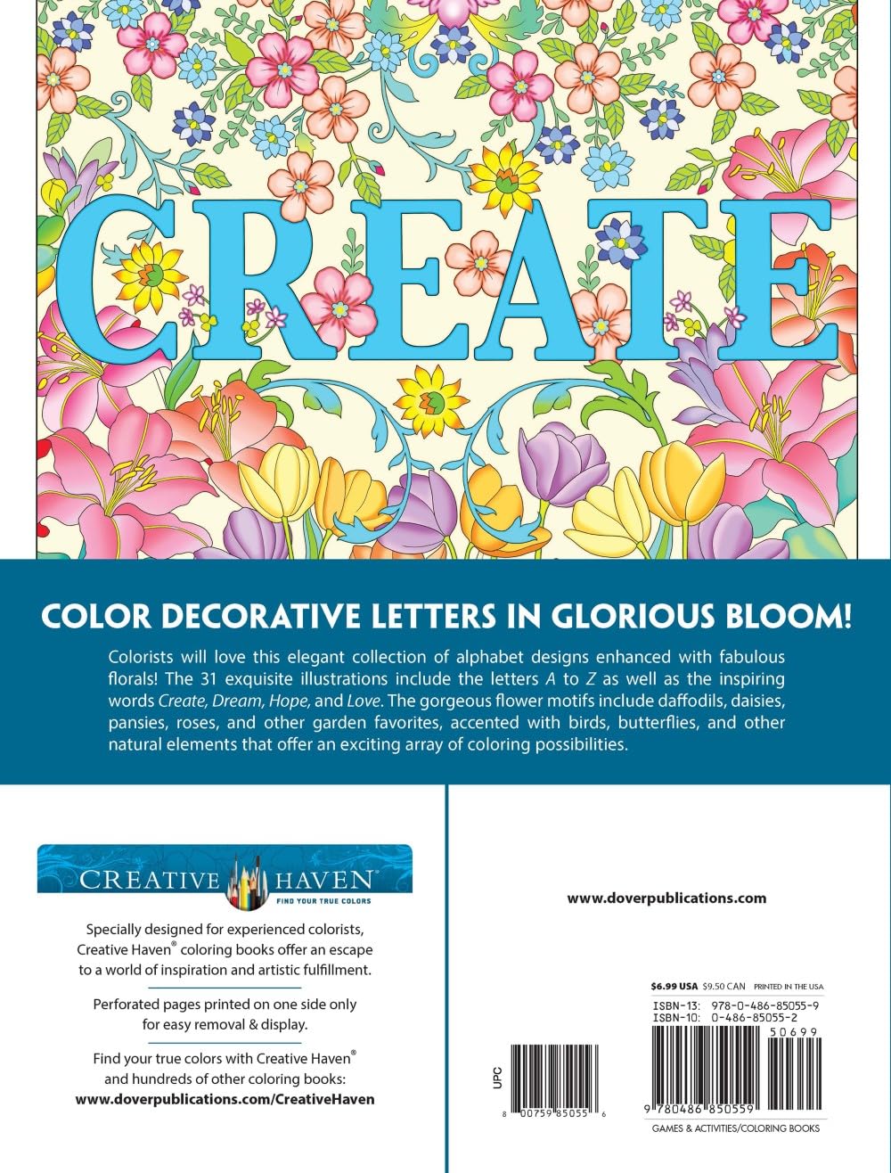 Creative Haven Beautiful Floral Alphabet Design Coloring Book by Noble. Marty 9780486850559_1
