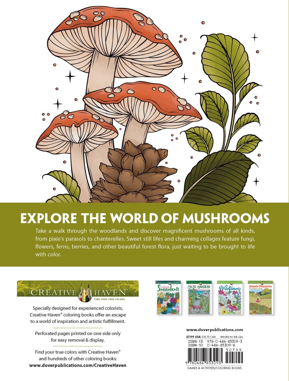 Creative Haven The Art Of Mushrooms Coloring Book by Konetzki. Hannah 9780486853093_1