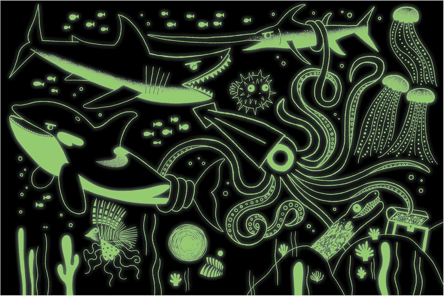 Ocean Predators 100 Piece Glow In The Dark Jigsaw Puzzle - Mudpuppy 80 9780735372559_1_fca1560a-ff11-48bd-bcf6-46403355f80e