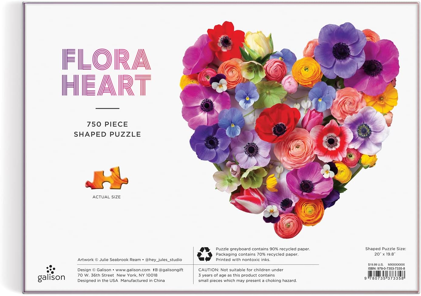 Flora Heart 750 Piece Shaped Jigsaw Puzzle by Ream. Julie Seabrook 9780735373358_2