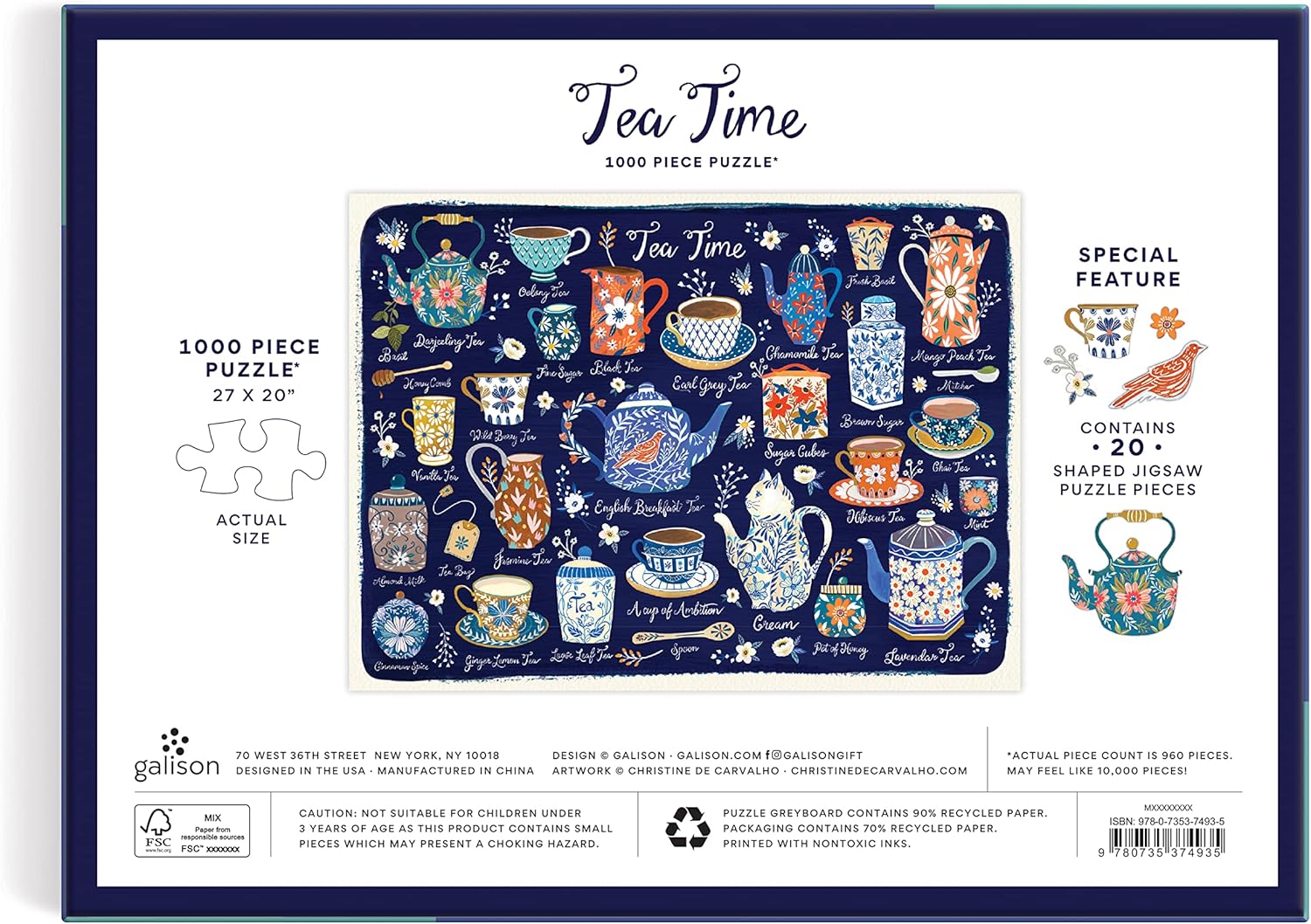 Tea Time 1000 Piece Jigsaw Puzzle With Shaped Pieces by De Carvahlo. Christine 9780735374935_1
