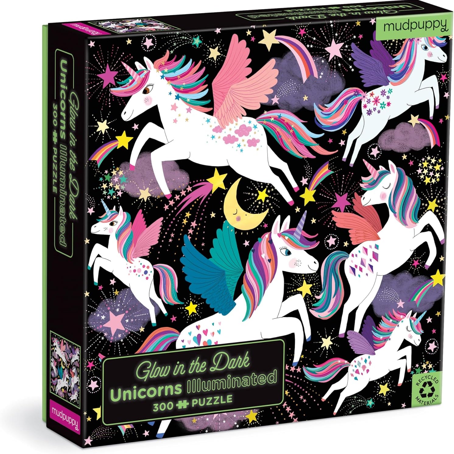 Unicorns Illuminated 300 Piece Glow In The Dark Jigsaw Puzzle by Jones. Rebecca 9780735375215