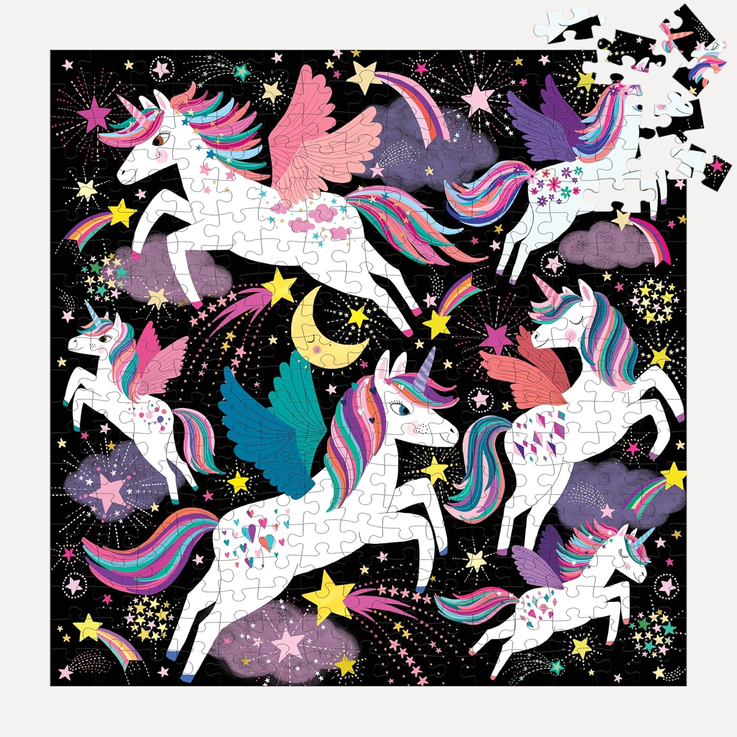Unicorns Illuminated 300 Piece Glow In The Dark Jigsaw Puzzle by Jones. Rebecca 9780735375215_1