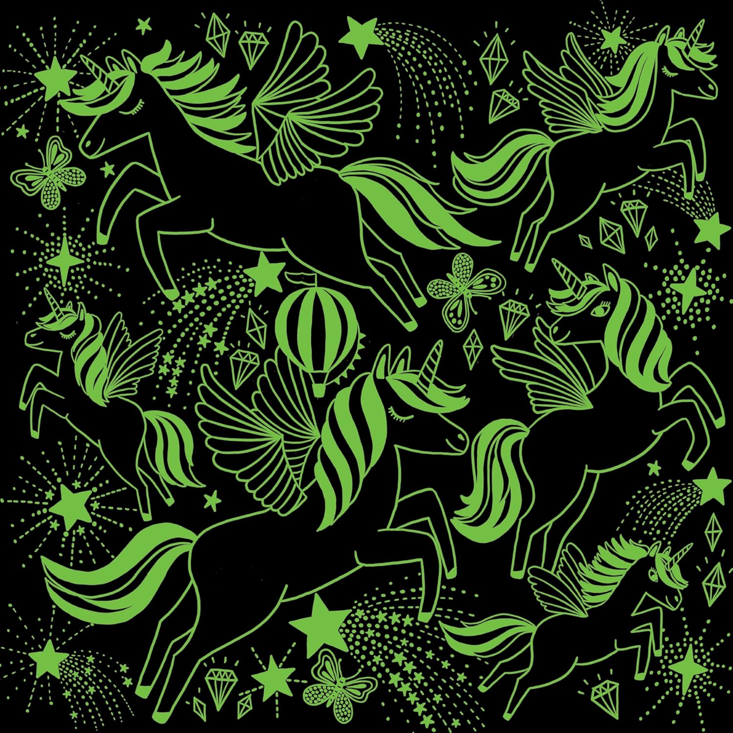 Unicorns Illuminated 300 Piece Glow In The Dark Jigsaw Puzzle by Jones. Rebecca 9780735375215_2