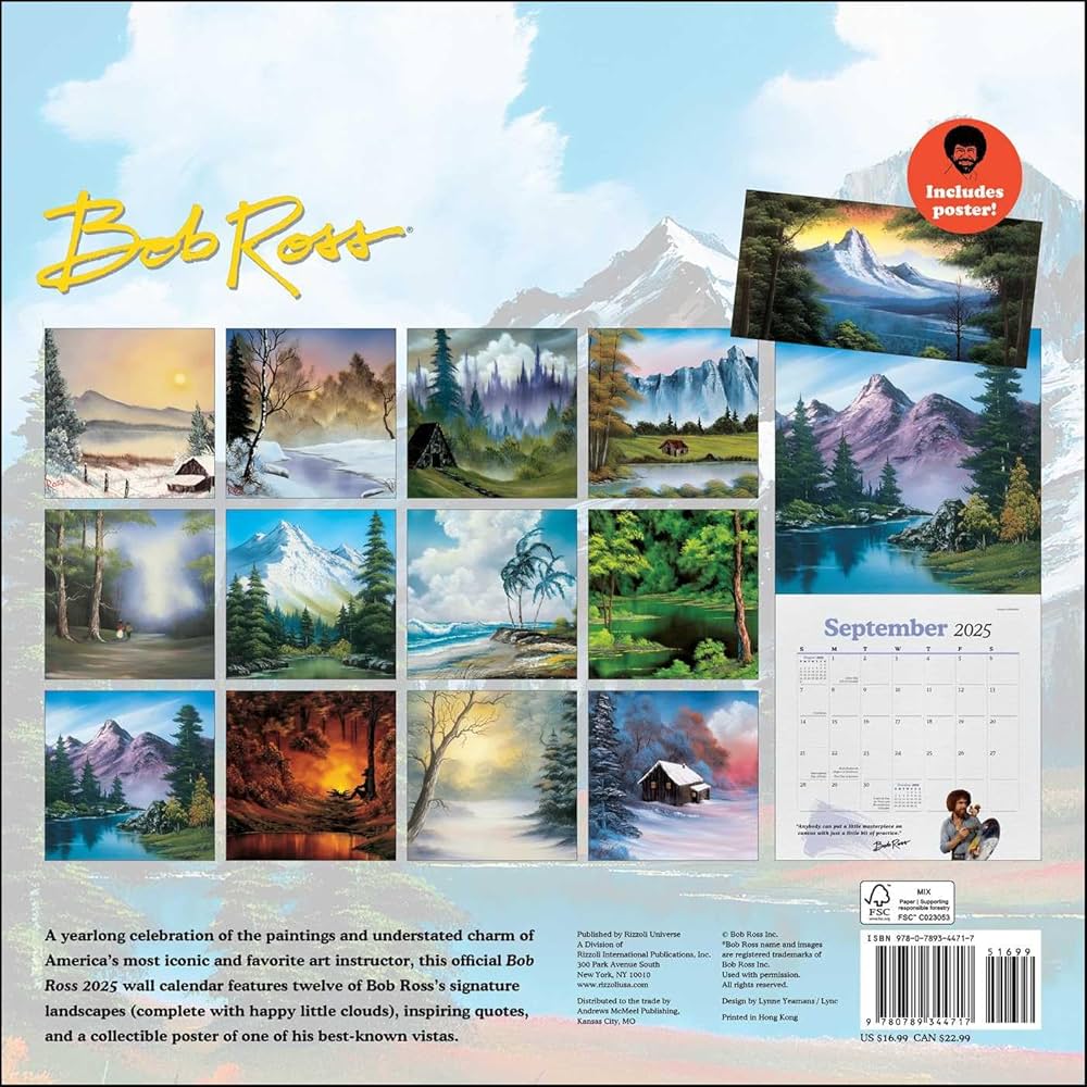 Bob Ross 2025 Wall Calendar 9780789344717_a0996541-f64b-45ad-8b57-6bfd01e5c914