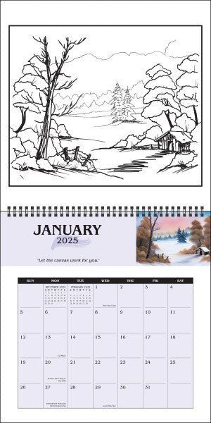 Bob Ross 2025 Coloring Wall Calendar 9780789344724