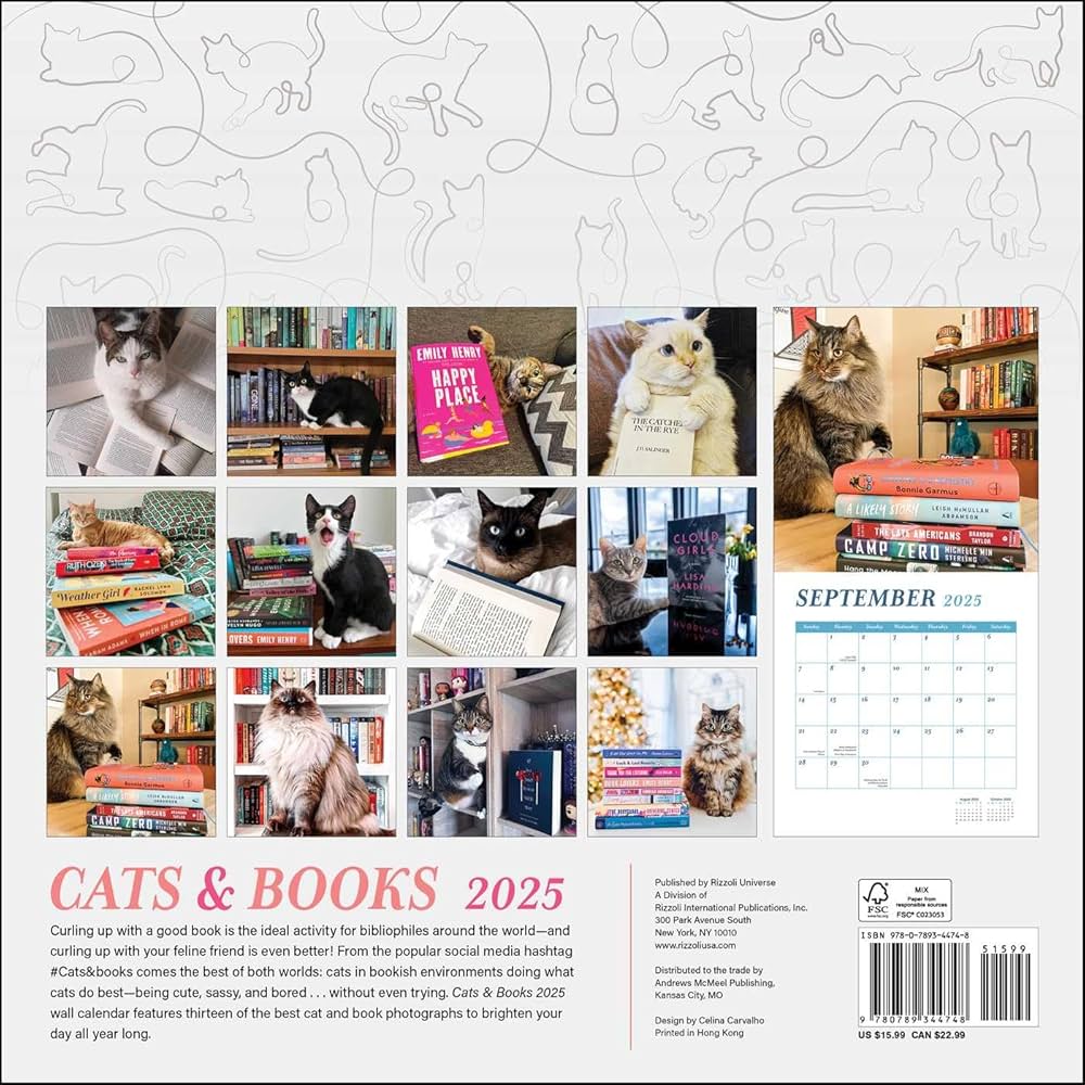 Cats & Books 2025 Wall Calendar 9780789344748