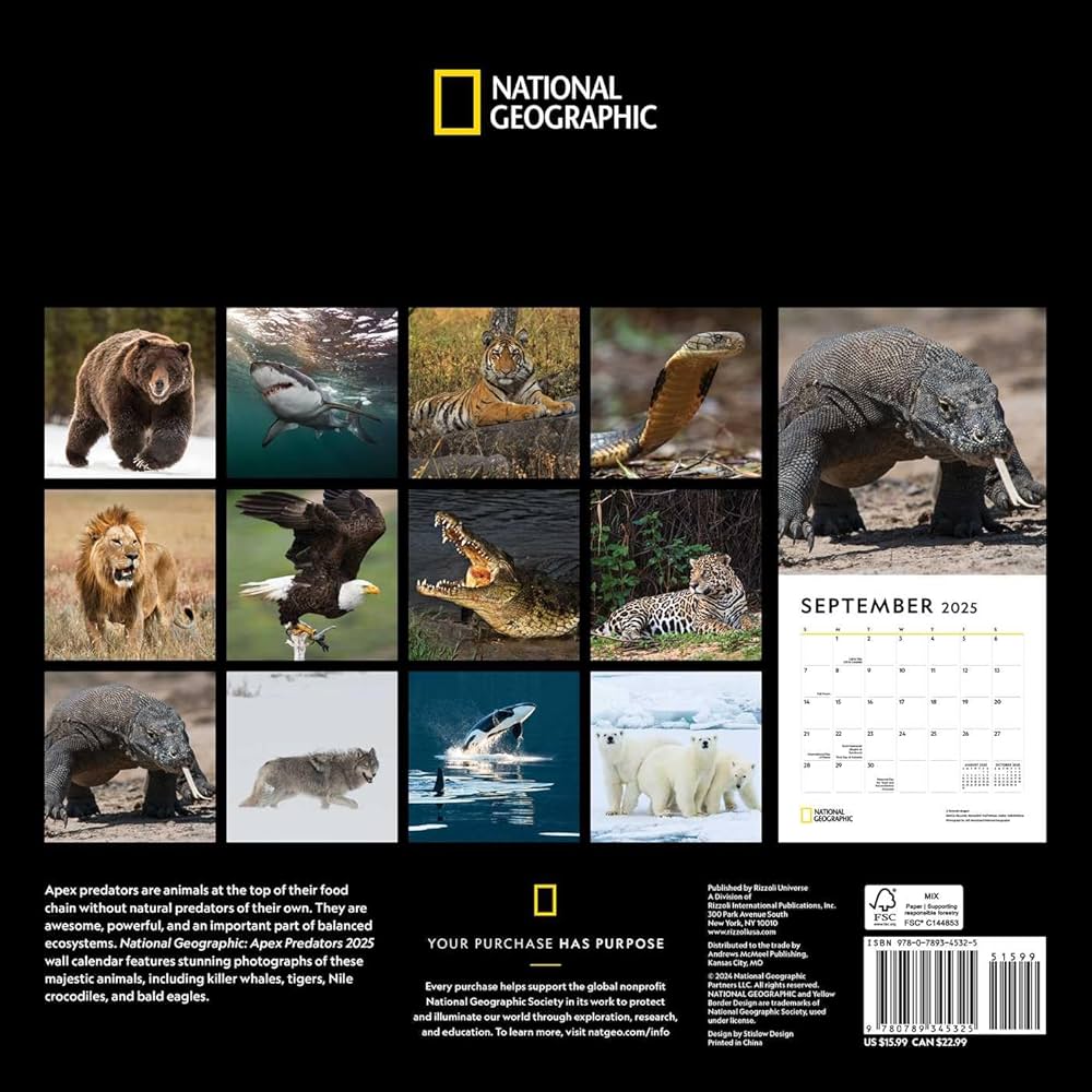 National Geographic: Apex Predators 2025 Wall Calendar 9780789345325