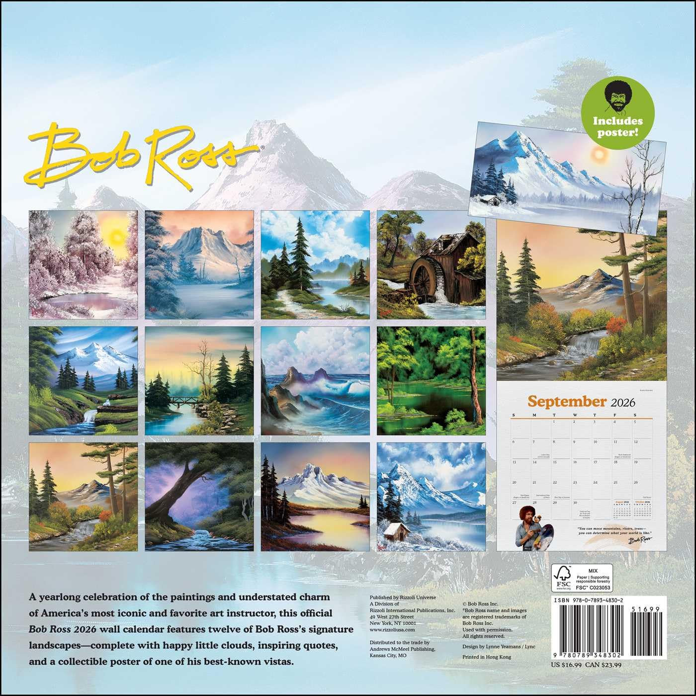 Bob Ross 2026 Wall Calendar 9780789348302_1