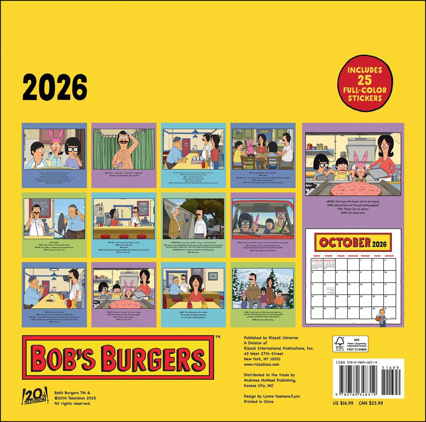 Bob's Burgers 2026 Wall Calendar (Includes Stickers) 9780789348319_1