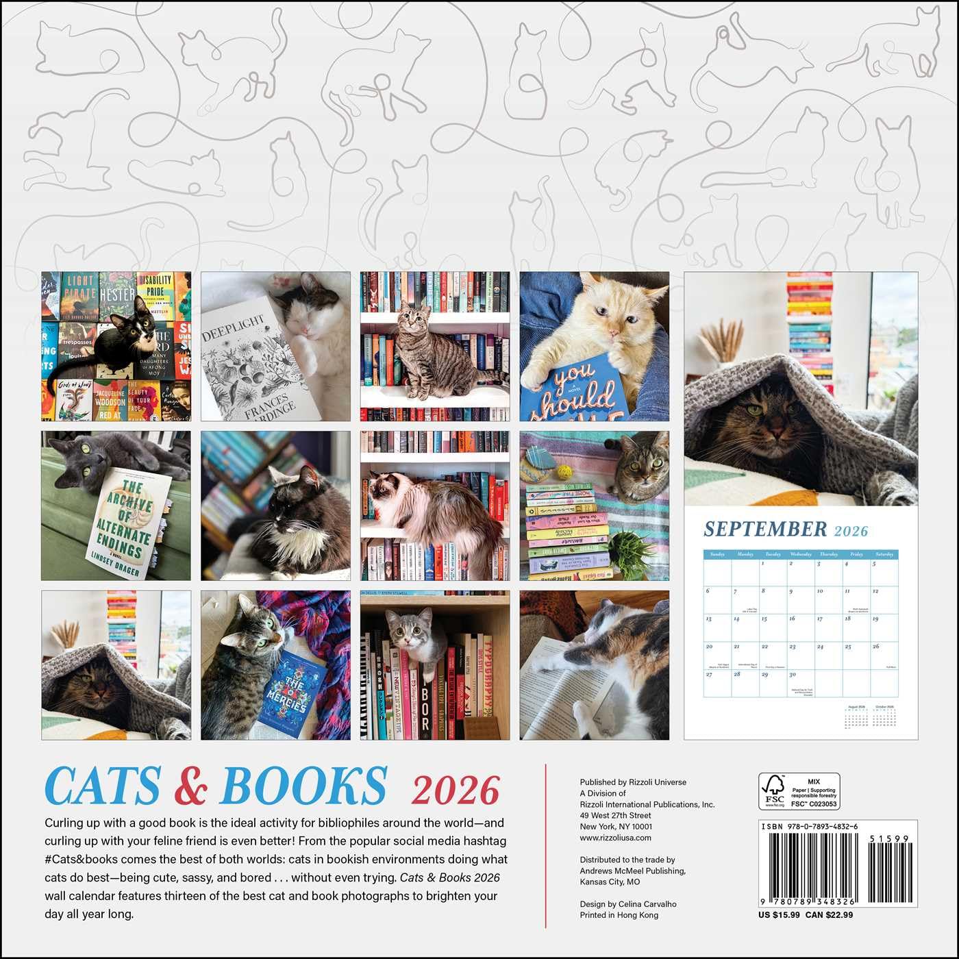 Cats And Books 2026 Wall Calendar 9780789348326_1