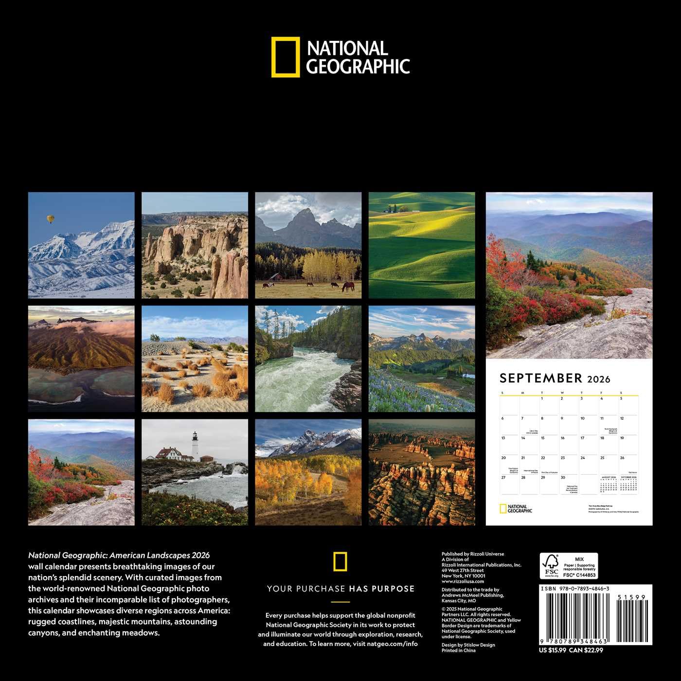National Geographic: American Landscapes 2026 Wall Calendar 9780789348463_1