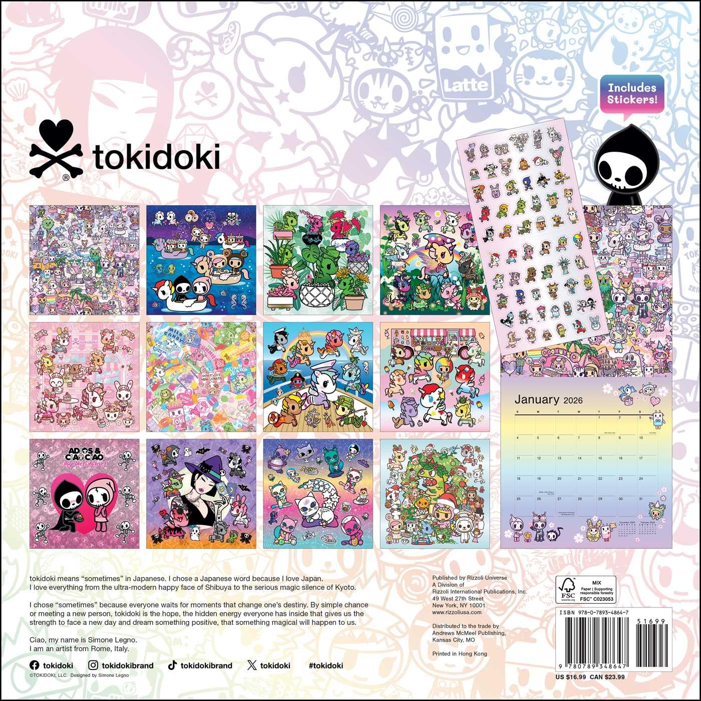 Tokidoki 2026 Wall Calendar (Includes Stickers) 9780789348647_1