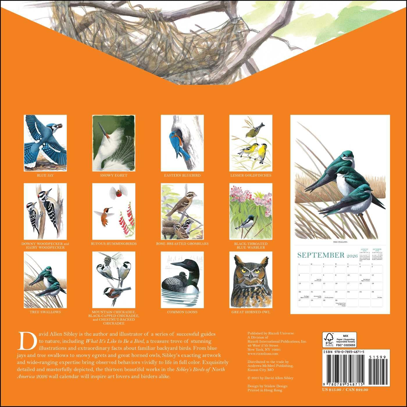 Sibley's Birds Of North America 2026 Wall Calendar 9780789348715_1